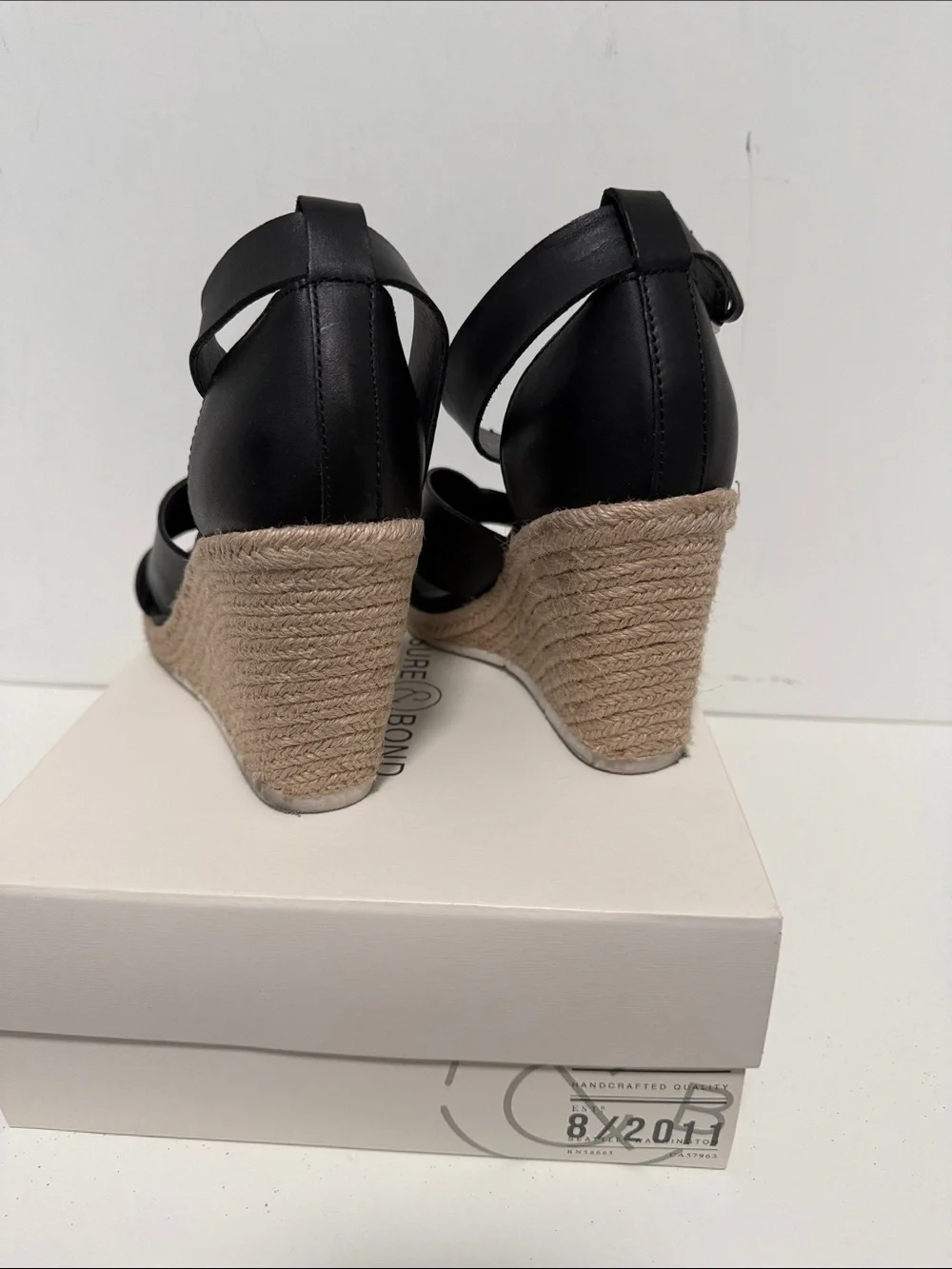 Treasure & Bond Black Leather Wedge Espadrille Sandals